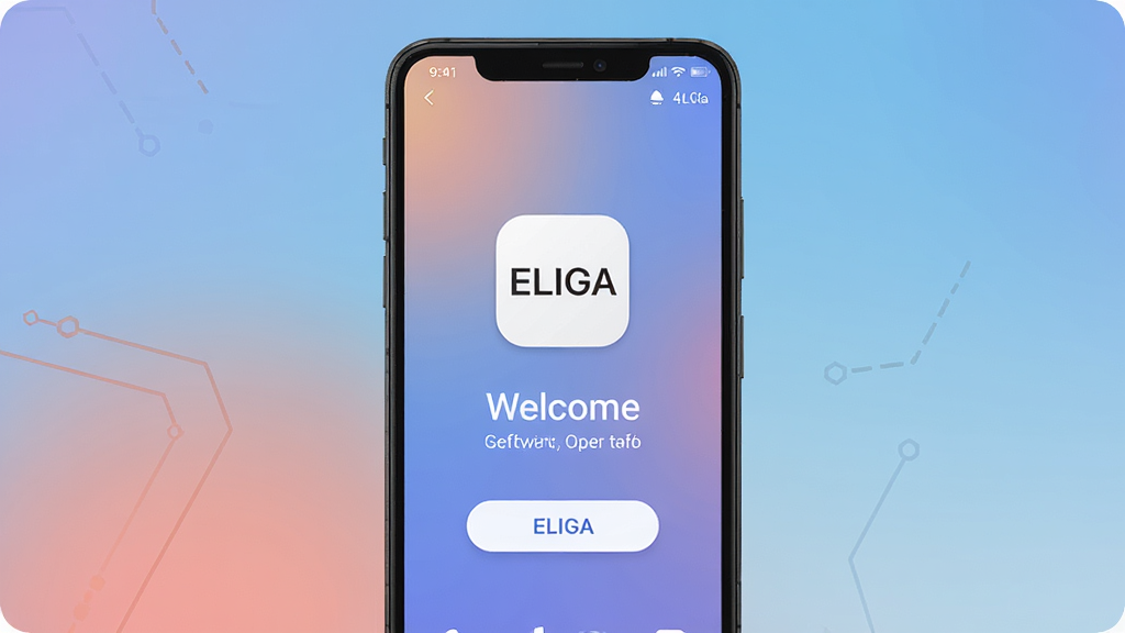 ELIGA ����������չʾ������Ϊһ����׿�ֻ�����Ļ������ʾ ELIGA Ӧ��ͼ������Ļ�ӭҳ�棬���ֲ��þ��жԳ��Ű棬���Ϊ�ִ���ƽ���Ƽ��磬ϸ�ڰ�����͵Ľ��䱳����������ͼ��������Բ�ǰ�ť�����ʸ��壬����ɾ����޶���Ԫ��