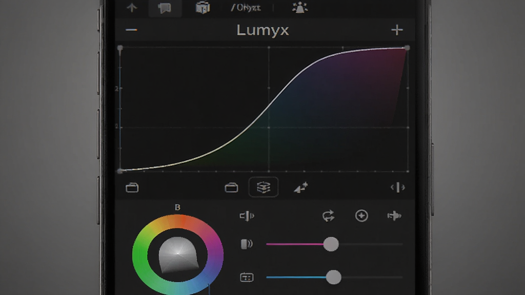 Lumyx����ɫ�ʵ��ڽ��棬�ֻ���Ļ��ʾ���ߵ�����壬����Ϊ��ɫ������ͼ����һ��ƽ����S�����ߣ��·���ɫ�ֺͻ���ؼ���������ƾ��£�ͼ������ϸ�壬�������רҵ��ͼ�����ķ�񣬻���������������Ԫ��