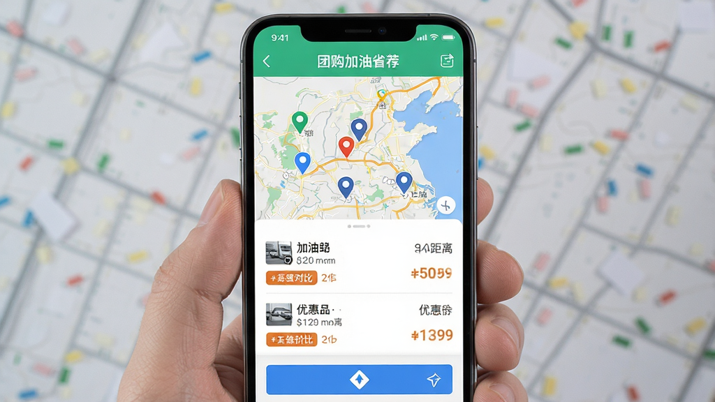 �Ź�����ʡǮ������վ�Ƽ����棬�ֻ���Ļ��ʾ��ͼ����վ�б�����ͼ���ж����λͼ�꣬�б�չʾ��վ���ơ����롢�Żݼ۸񣬻������С��Ź�����ʡǮ�����ֱ�ʶ������Ϊ�Ϸ���ͼ�·��б��������ˬ��࣬ϸ�ڰ����۸�Աȱ�ǩ�뵼����ť�����ʸ��壬�ɾ����޶���Ԫ��