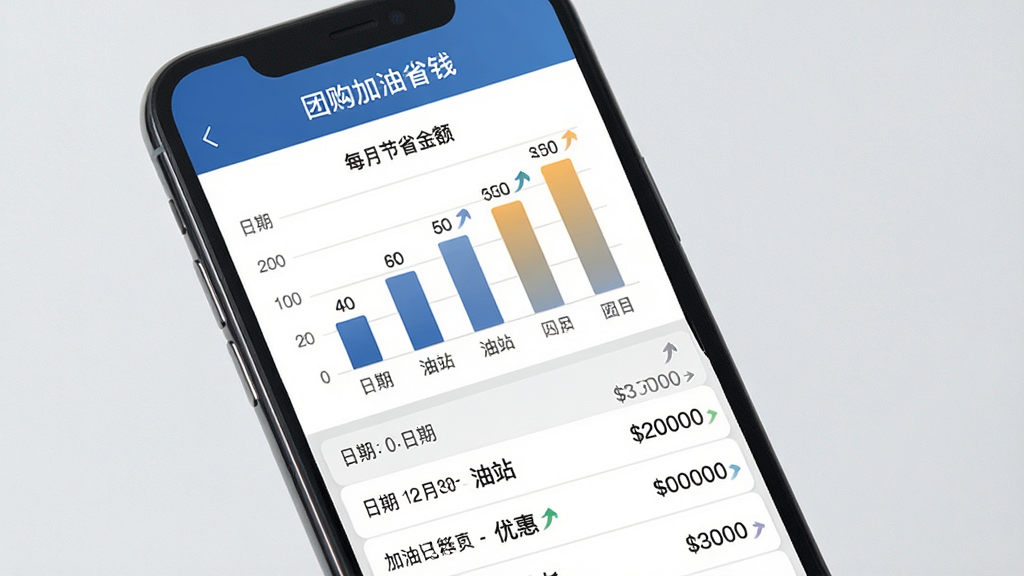 �Ź�����ʡǮʡǮ�˵�ҳ�棬�ֻ���Ļ��ʾ�¶Ƚ�ʡͳ��ͼ������ͼ�¼�б���ͼ��Ϊ��״ͼչʾÿ�½�ʡ���б��������ڡ���վ���Żݽ������С��Ź�����ʡǮ�����֣�����Ϊ�Ϸ�ͼ���·��б�������Լ����ϸ�ڰ������ֱ�ע�����Ƽ�ͷ�����ʸ��壬�ɾ����޶���Ԫ��