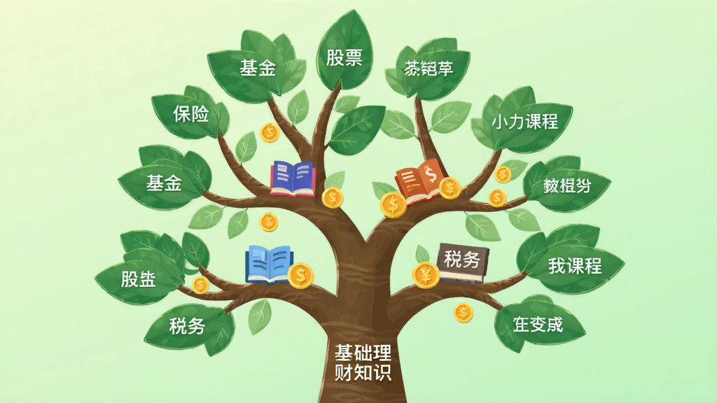 ��������Ϊ���ƽ�����APP�ڵĿγ���ϵ�ܹ�ͼ����һ�óɳ�������ʽչ�֣������ǻ�������֪ʶ����֦��������𡢹�Ʊ�����ա�˰��ȷ�֧����Ҷ�ϱ�ע�γ����ơ�����Ϊ���湹ͼ����ľ���У�����Ϊǳ��ɫ���䡣���Ϊ��ƽ���廭�磬ϸ������֦���鼮�ͽ�ҵ�׺�����ʸ��壬�ɾ����޶���Ԫ�ء�