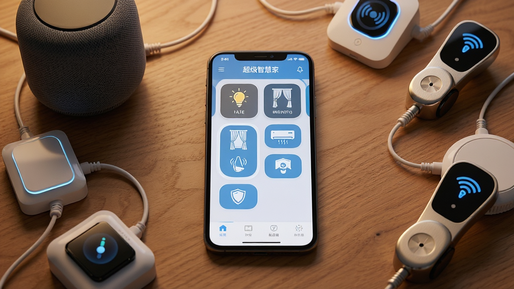 ����������һ�������ֻ�����Ļ����ʾ�ų����ǻۼ�APP����ҳ���棬�������еƹ⡢�������յ����������豸ͼ���������С��ֻ�������ľ�������ϣ���Χ�������������䡢���ܿ��ء�����������Ӳ����Ʒ�����ֲ������Ĺ�ͼ���ֻ�λ�ڻ������룬Ӳ����Ʒ�ʻ���Χ�ơ��Ű�������࣬���Ϊ�ִ��Ƽ�����Ӽ���ܰ�н�ϣ�ϸ�ڰ�����͵Ļ����⡢�豸ͼ���΢��Ч���������ľ���ʸС����ʸ��壬����ɾ����޶���Ԫ�ء�