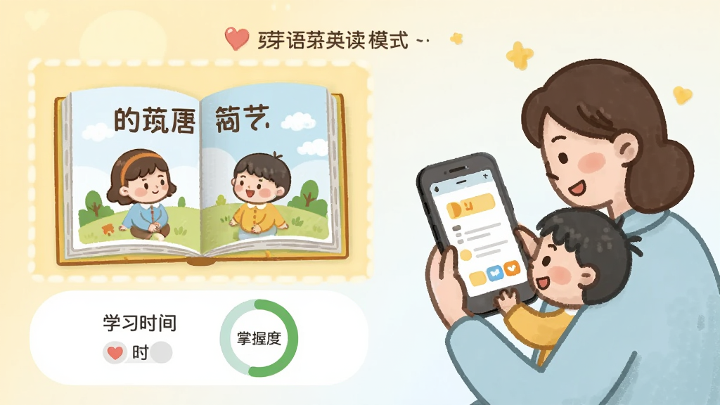 һ����ѿӢ����ģʽ�����ʾ��ͼ������������ǿ�ͨ�汾ҳ�棬�Ҳ��Ǽҳ��뺢�ӹ�ͬ���ֻ��ļ�ʲ廭���ֻ���Ļ�·���ʾѧϰʱ�������ն�Բ������������ܰ��ͣ���ɫ��ů�ƺ�ǳ��Ϊ�������������ɾ����޶���Ԫ��