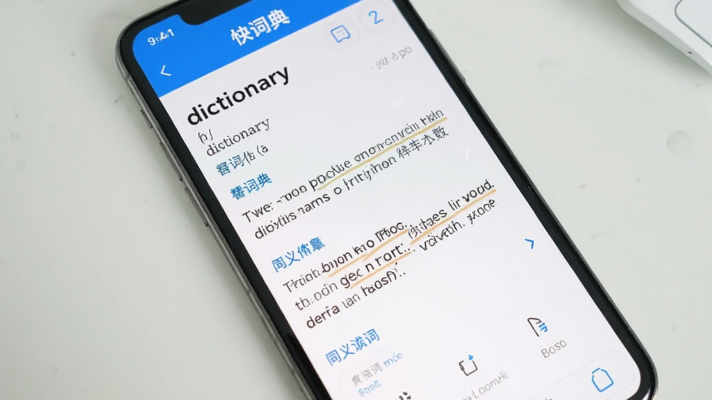 ��ʵ�APP�ʻ�����ҳ��ͼ���ͼƬ���ֻ���Ļ��չʾӢ�ĵ��ʡ�dictionary������ϸ����ҳ�棬�������ꡢ���ԡ����Ľ��͡�˫�������ͬ����б���ҳ���Ű����룬��ɫ������Ϊ��������Ϊ�ɾ���ǳɫ���棬��������ˬ��࣬����������������Ԫ��
