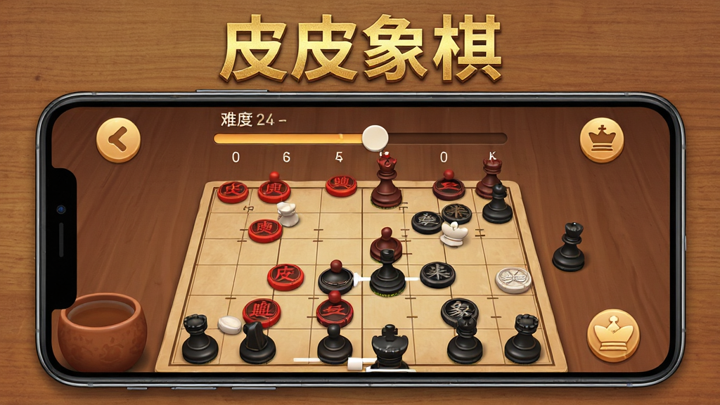 ����Ϊ�ֻ���Ļ�ڳ�������Ծֽ��棬�Ϸ���ʾ�Ѷ�ѡ�񻬿飬�·������Ϻ��˫���������ڽ�ս������Ϊ�ֻ�����ƽ�ӣ�����Ϊľ���������棻�Ű��ϡ�ƤƤ���塱���̽���������ڻ��涥�������Ϊ������Ϸ����ͼ��ϸ�ڰ����ѶȻ���̶����������������ǿ�����水ťԲ�󣻻���Ϊ���壬�ɾ��޶���Ԫ��