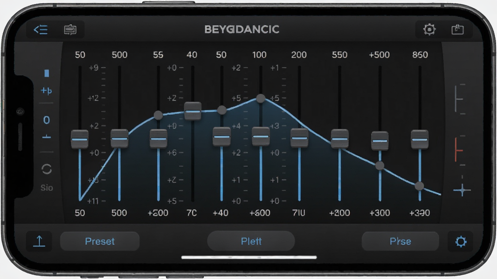 beyerdynamicӦ�þ��������ڽ��棬����Ϊ�ֻ���Ļ��ʾ��ξ������������ߣ�����Ϊ����Ƶ�����У����Ϊרҵ��Ƶ��������չʾ��ϸ�ڰ���Ƶ����ֵ������̶ȡ�Ԥ�谴ť�����ʸ���ɾ����޶���Ԫ��