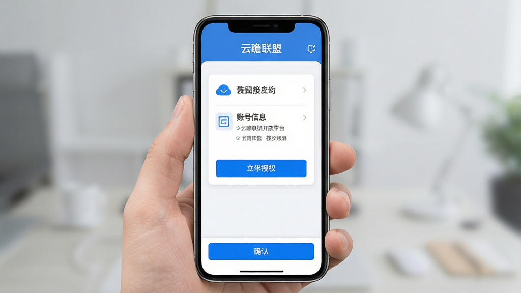 һ����հ���˿���ƽ̨���빦�ܵĽ���չʾͼ����������Ϊ�ֻ���Ļ����Ļ����ʾ�˺Ű�����Ȩȷ��ҳ�棬�����С���հ���ˡ��������в�Ϊ�˺���Ϣ��Ƭ����Ȩ��ť���ײ���ȷ�ϲ�����������Ϊ���½ṹ���Ű����룬���Ϊ��ˬ����磬ϸ���ϲ���ǳɫ��������ɫ��ť��ͼ���࣬����ɾ�����������������ɾ����޶���Ԫ�ء�