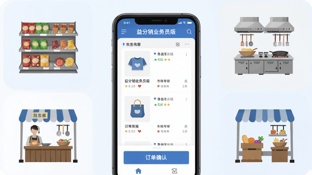 ��������һ�������ֻ���Ļ��ʾ�������ҵ��Ա�桱Ӧ�ý��棬������չʾ��Ʒ�б��붩��ȷ�ϰ�ť���ֻ���Χ���Ƴ��л��ܡ���������������г����ڵȳ���Сͼ�꣬������ñ�ƽ��������ɫ������ɫ�Ͱ�ɫΪ����ϸ�����������ʸɾ����޶���Ԫ��