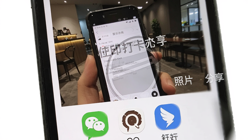 λ��ˮӡ�������Ƭ�������棬�ֻ���Ļ��ʾһ�Ŵ���ˮӡ�Ĵ���Ƭ����Ƭ�·���΢�š�QQ�������ȷ���ͼ�꣬���沼�ּ�࣬������񣬻����������޶���Ԫ��