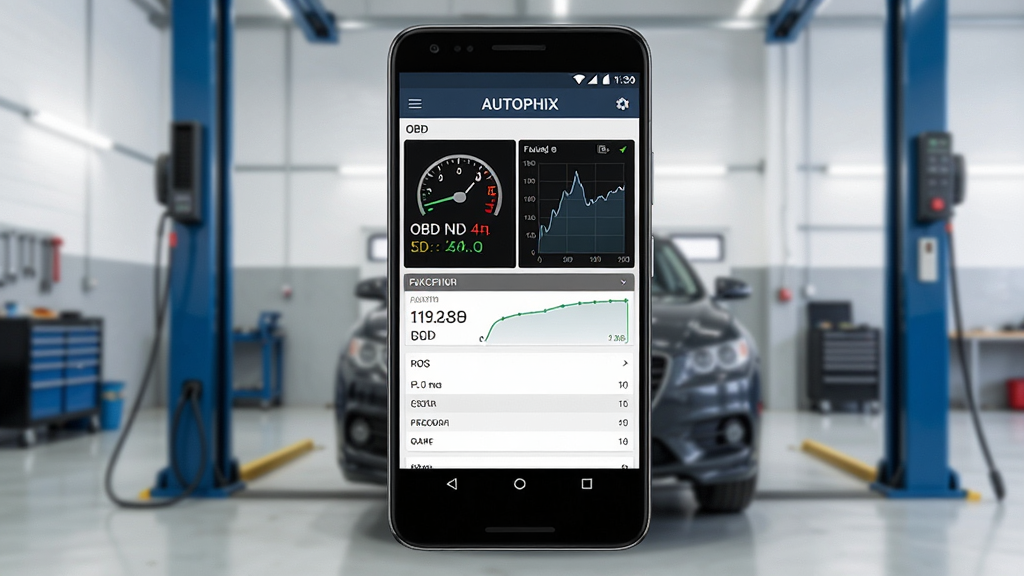 Autophix�������������������չʾ�������������һ����׿�ֻ�����Ļ��ʾ����OBD���������������б�������Ϊ��������ά�޳��䣬����ͻ���ֻ�����Ͻ��棬���־��У����дʵ�Ƽ��У�ϸ�ڰ����Ǳ���ͼ�����������ߣ����������ɾ����޶���Ԫ��