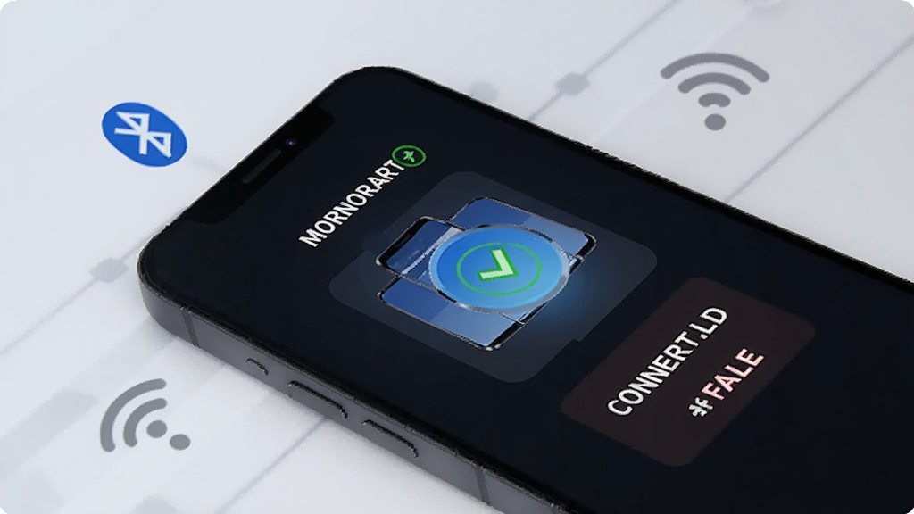 �ֻ���Ļ��ʾMORRORART App���豸���ӽ��棬�Ա���������Wi-Fiͼ��ʾ�⣬����Ϊ���ĿƼ���񣬻����а������ӳɹ�������ʧ�ܵĶԱ���ʾ������������������