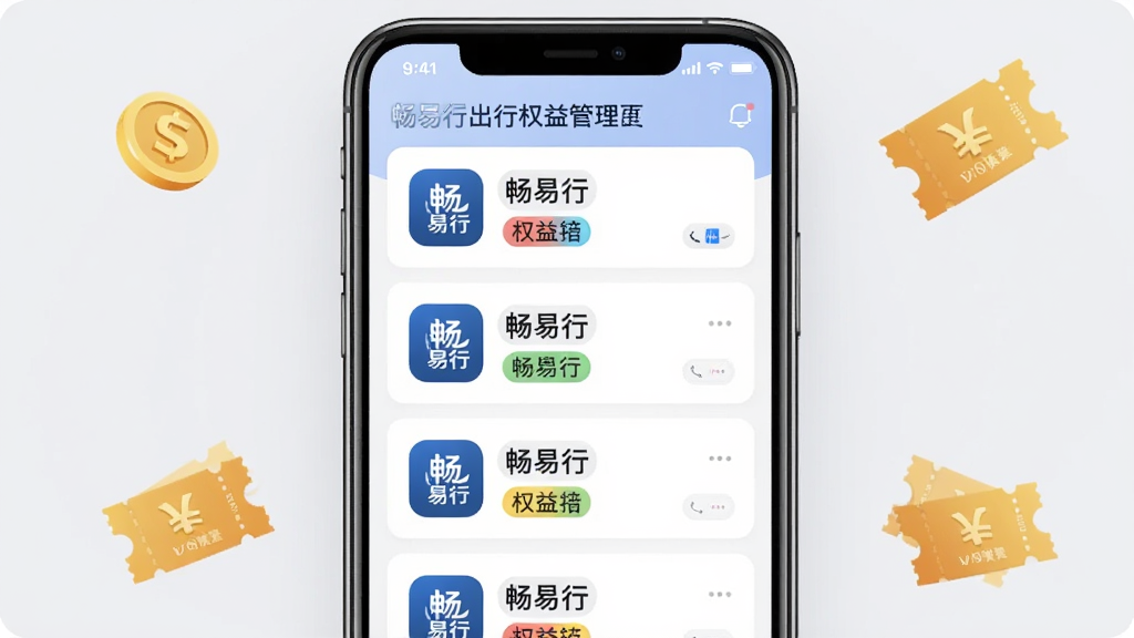 һ�ų����г���Ȩ����������ͼƬ����������Ϊ�ֻ���Ļ����Ļ��չʾȨ�濨Ƭ�б���ÿ�ſ�Ƭ���г�����ͼ���벻ͬ��ɫ��ǩ������Ϊǳ��ɫ����Χ��׺������Ż�ȯ�ļ�Լͼ�꣬�����������࣬�Ű��������У�ϸ�ڷḻ������������������Ԫ��