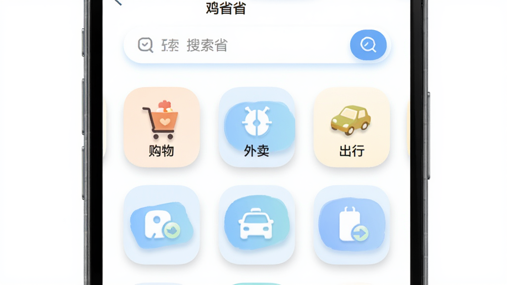 �ֻ�����չʾ����ʡʡ��Ӧ����ҳ������Ϊ����ͼ�����񣬰���������������С���ֵ����ڣ�����Ϊ���½ṹ���Ϸ��������·�������ͼ�꣬���Ϊ��ˬǳɫϵUI��ϸ�������Բ�ǡ��������䰴ť��΢С��Ӱ�������������ɾ����޶���Ԫ��