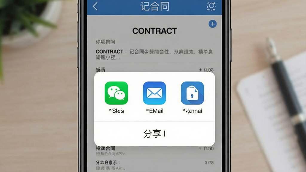 һ��չʾ���Ǻ�ͬ��APP�������������ͼƬ���ֻ���Ļ��ʾ�����˵�������΢�š��ʼ���ͼ�꣬����Ϊ��ͬ����ҳ����������ˬ����ɫͳһ�������������޶���Ԫ��