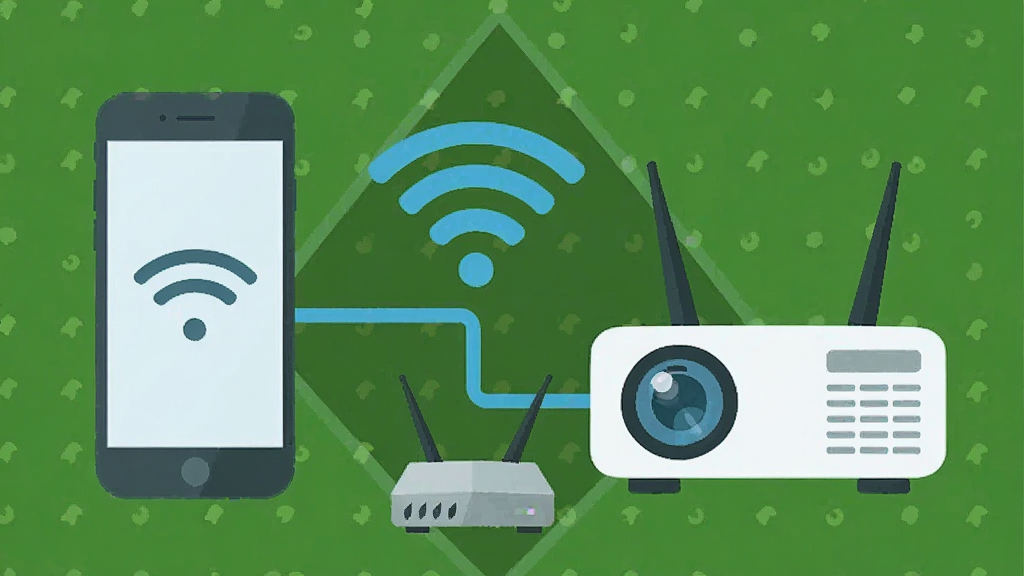 һ��չʾ�ֻ���ͶӰ�豸�����������õ�ʾ��ͼ���������ֻ���ͶӰ��ͨ��WiFi�ź�ͼ���������Ա���·����ͼ�꣬����Ϊ���ǹ�ͼ�����Ϊ��ƽ����Ϣͼ�磬ϸ�ڰ���WiFi���ơ��豸ͼ�ꡢ�����ߣ������������ɾ����޶���Ԫ��