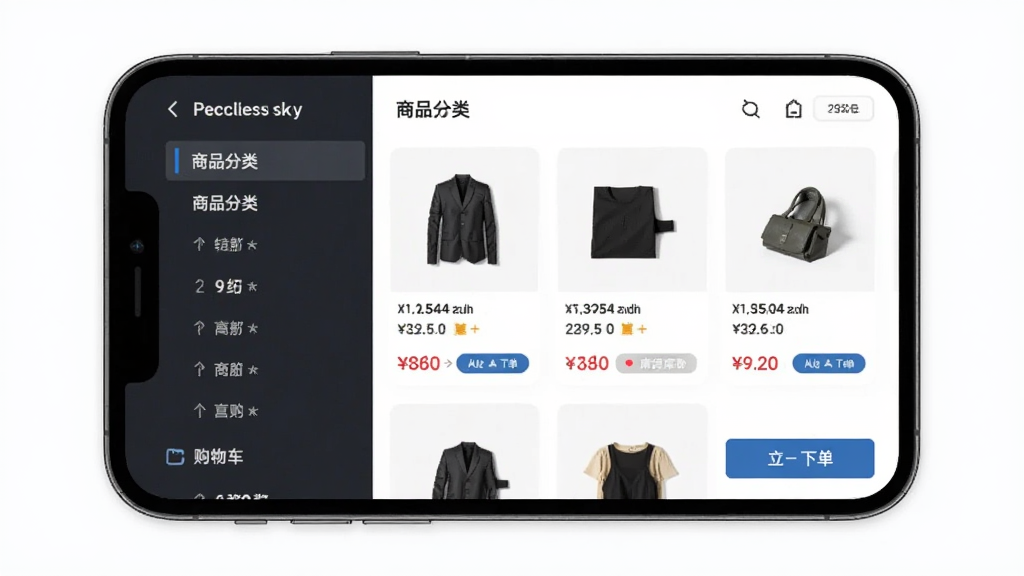 �ٻ��̼Ҷ�Ӧ������Ʒ�б��빺�ﳵ���棬����Ϊ�ֻ���Ļչʾ�����ֲ������ҷ����������Ʒ���࣬�Ҳ���Ʒ��Ƭ��ӹ���ť�����Ϊ�������磬ϸ�ڰ����۸��ǩ�������ʾ���µ���ť�������������ɾ����޶���Ԫ��