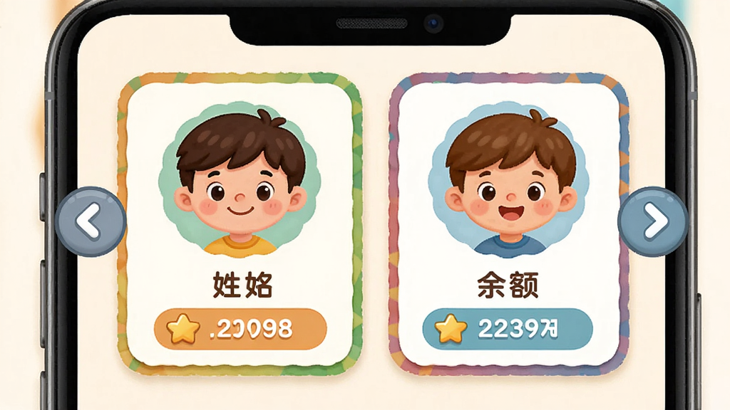 ��ͯ�����ƶຢ�ӹ������棬����չʾ�ֻ���Ļ��������ͯͷ��Ƭ�������У�ÿ����Ƭ��ʾ�����ͻ���������Ϊ���ҶԳ��Ű棬���Ϊ��ů��ͥ��ͨ���ϸ�ڰ����л���ͷ�Ͳ�ɫ�߿򣬻��ʸ��壬�ɾ����䣬�޶���Ԫ��