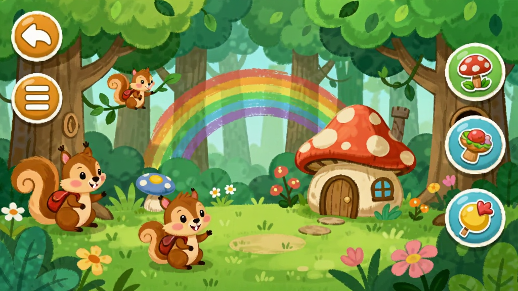 ��������ɭ�����⻥���������棬����������һƬ���ⰻȻ�Ŀ�ͨɭ�֣����ַ�Ϊǰ���Ķ����ɫ�뱳������ľ���ݣ��Ű��������ʾ������˵���ť���Ҳ���û�������ͼ�꣬���Ϊ�ֻ濨ͨ���ϸ�ڰ���С���󡢲ʺ��Ģ���ݣ�������������������ɾ����޶���Ԫ��