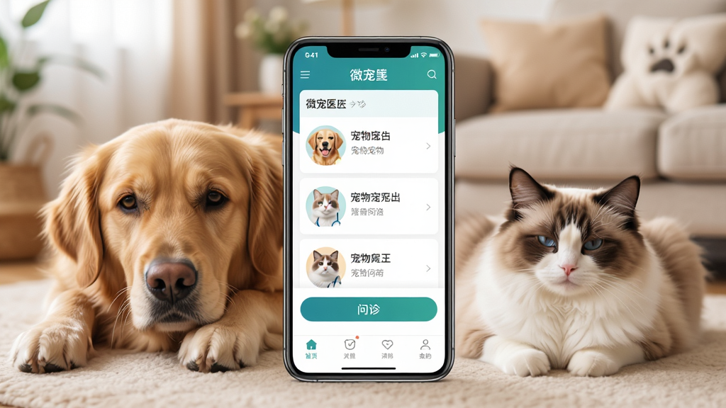 ΢��ҽAPP������չʾ������������һ�������ֻ�����Ļ����ʾ΢��ҽӦ����ҳ����������ҽ���б���������ڣ���������ܰ�ļ�ͥ���軷����һֻ��ëȮ��һֻ��żè������ſ���Աߣ����岼�ּ�����죬���������ů��ϸ����ͻ���ֻ���Ļ���������ɼ������ʸ��壬�ɾ����޶���Ԫ��