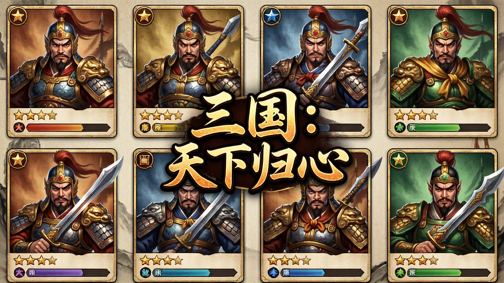 һ��չʾ�����佫�������еĻ��棬�����������Ŷ�λ������ͬ��ɫ���׵��佫��ÿλ�佫�·����Ǽ�������������������ͻ�������������¹��ġ���Ϸ��־������Ϊ����״����չʾ�����Ϊ���¹��翨����ƣ�ϸ�ڰ����佫�沿���顢�������󡢱������������ʸ��壬�ɾ����޶���Ԫ��