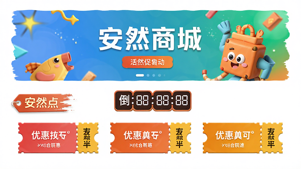 ��Ȼ�̳ǻ����ҳ�棬����չʾ�����桢����ʱ��ǩ���Ż�ȯͼ�꣬ɫ�������������ã�ϸ�����������ʸ��壬�ɾ��޶���Ԫ��