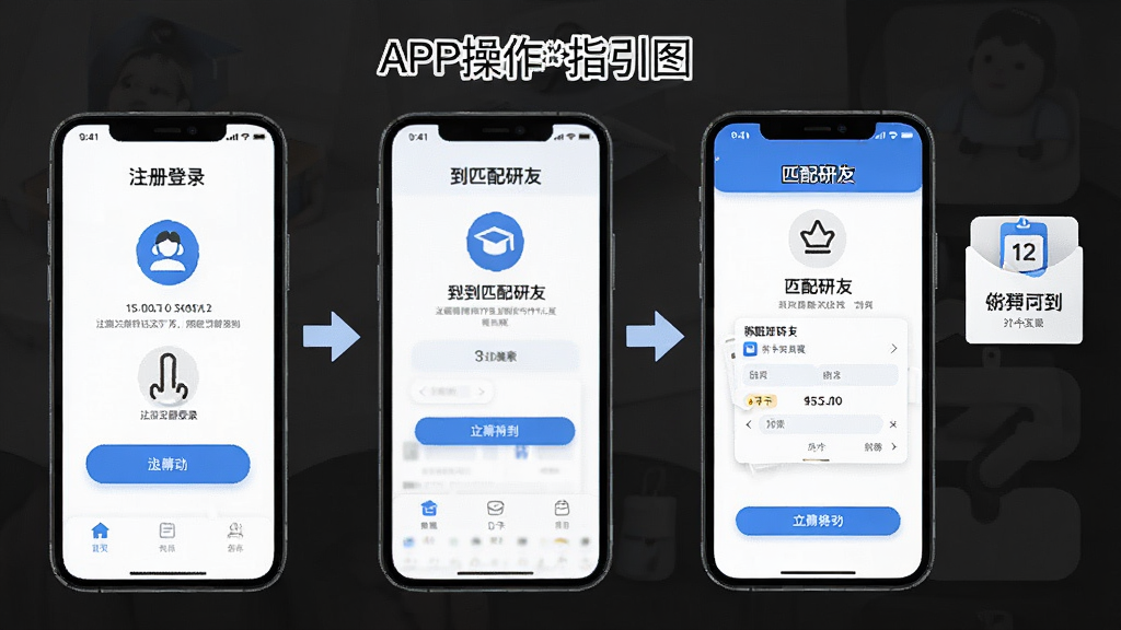 һ�š����ѡ�APP����ָ��ͼ������չʾ�ֻ���Ļ�ϵĲ������裬��ע���¼��ƥ�������ٵ��򿨣����ֲַ�չʾ�������̷̳磬ϸ�ڰ�����ͷָ����ͼ���ע�����ʸ��壬�ɾ����޶���Ԫ��