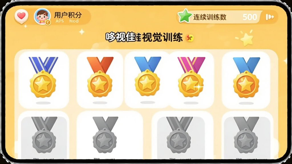 ����չʾ�����Ӽ��Ӿ�ѵ����APP�ڵ�ѫ��ǽҳ�棬��Ļ�������Ŷ�ö��ɫѫ�£������ѵ���������Ϊ��ɫδ����״̬��ҳ�涥����ʾ�û����ֺ�����ѵ������������Ϊů��ɫ���������ÿɰ������ʸɾ����޶���Ԫ��