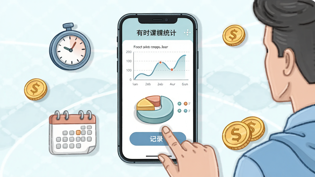 һ��չʾ����������ʱͳ�ƹ��ܵĻ��棬�����������ֻ���Ļ��ʾ��ʱ��������ͼ�ͱ�״ͼ����Χ�м�ʱ�������������ͼ���Ԫ�ػ��ƣ�һλ������������ָ�����Ļ�ϵļ�¼��ť�������������ǳɫ�廭��񣬲��־��жԳƣ�ϸ�ھ��£������������ɾ����޶���Ԫ��