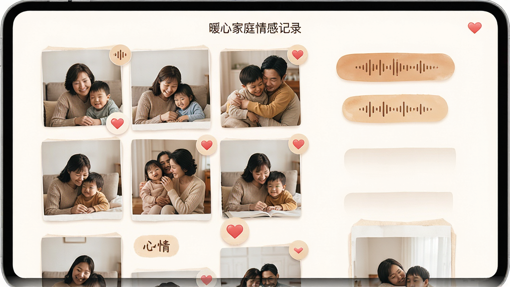 ů�ļ�ͥ��м�¼���棬����Ϊ��������������ǩ������Ϊ�ٲ���ʽ���У��Ű���Ȼ�������ů������ϸ�ڰ�����������ͼ���밮�ı�ʶ�����ʸ��壬�ɾ����޶���Ԫ��
