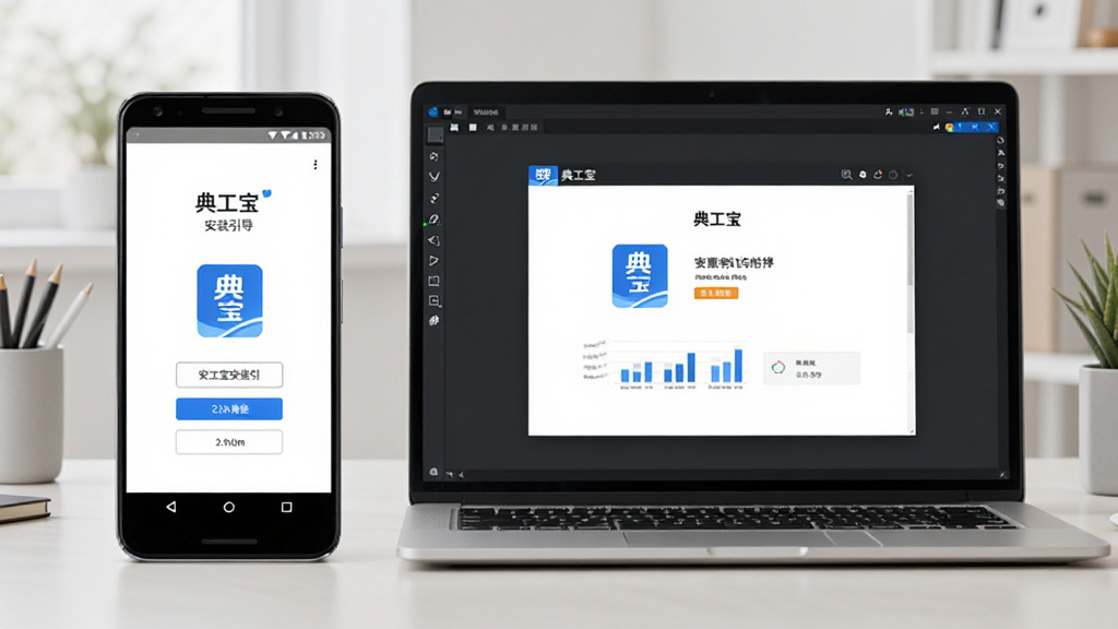 ����չʾһ����׿�ֻ���һ̨�ʼǱ����Բ��Űڷţ��ֻ���Ļ��ʾ���乤������װ����ҳ�棬������Ļ��ʾģ�����еĵ乤�����棬����Ϊ����İ칫���棬����Լ����ɫ����ͣ�ϸ�����������ʸ��壬�ɾ��޶�����Ʒ