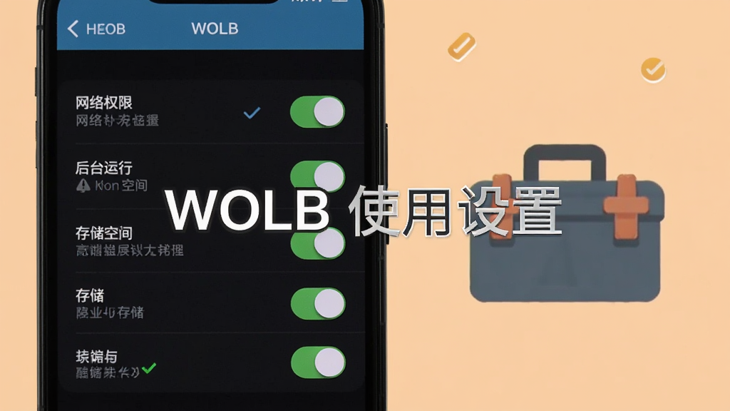 һ���ֻ���Ļ��ʾWOLB��������Ȩ�޹������棬�����а�������Ȩ�ޡ���̨���С��洢�ռ��ѡ��أ��ֻ��Է���һ��������ͼ�꣬����Ϊǳ��ɫ��Լ��񣬻�����������д��WOLB ʹ�����á���ϸ�ڰ�����ѡ�������ʾͼ�꣬���������ɾ��޶���Ԫ��