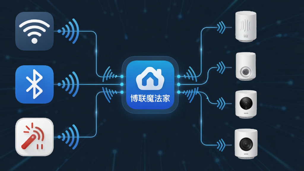 һ�ű��ֶ�Э���豸��۵�ʾ��ͼ���������ֱ��г�Wi-Fi����������������ͨ��ͼ�꣬�м���