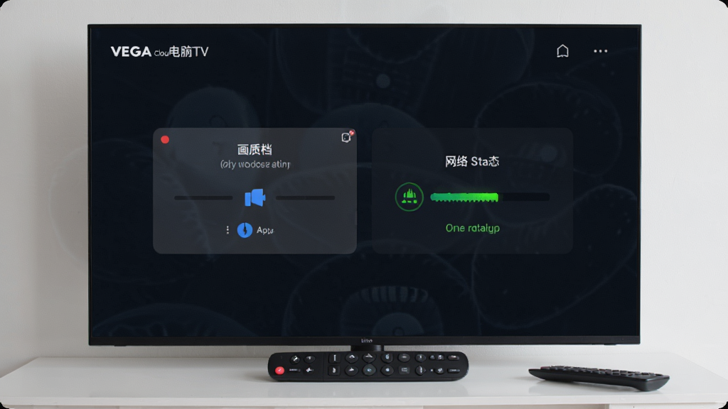 ������Ļ����ʾVEGA�Ƶ���TV����������ҳ�棬�������л��ʵ�λѡ��������״ָ̬ʾ���Ա߷���ң��������������ʵ�ã�����������ϸ����ʵ�����ʸ��壬�ɾ��޶���Ԫ��