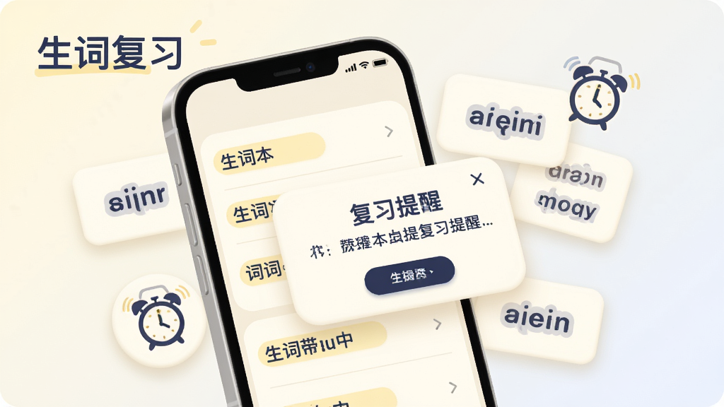 ��������Ϊһ���ֻ���Ļ����ʾ���ʱ��б��븴ϰ���ѵ�������Ļ��Ư���ŵ��ʿ�Ƭ������ͼ�ꣻ�������Բ�ǿ�Ƭ�����ɫΪ�װ׵����������֣���׺����ɫ���������幹ͼ��࣬����Ϊǳɫ���䣬���ʸɾ������ֱ�ע�����ʸ�ϰ��