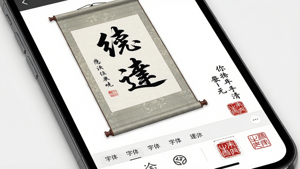 һ�����APP��������չʾͼ������Ϊ�ֻ���Ļ��д����Ļ����ʾһ���鷨��Ʒ�����þ�����򣬻������½��������������ͺ�ɫ����ӡ��ͼ��������ײ�������ѡ������ӡ����ʽѡ����Ϊ��ʽ���·�񣬲���ͻ����Ʒ���壬ϸ�ڰ���ë������Ԥ����ӡ��������������ͼ�꣬��������������ɾ����޶���Ԫ��