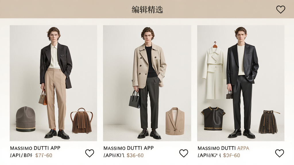 Massimo Dutti APP�������ҳ�棬����������ײ�ͬ������Ůװ���䷽������չʾ��ÿ�״����·���ע��Ʒ������۸�ҳ�涥���С��༭��ѡ���������������Ϊ�����ɫ�����ʱ����־�Ű棬ϸ�ڰ���ģ��ȫ���ա�������д���ղ�����ͼ�꣬��������������ɾ����޶���Ԫ��