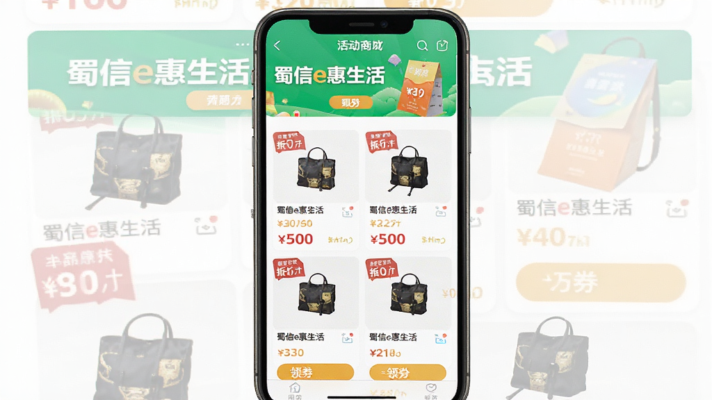 һ���Ż��̳�չʾͼ����������Ϊ�ֻ����棬��Ļ��ʾ������e������Ż��̳�ҳ�棬������Ʒ��Ƭ���ۿ۱�ǩ����ȯ��ť������Ϊ������Ʒ����Ӷ������������Ϊ�������õĵ��̽��棬ϸ������ƷͼƬ�������۸��ǩ��Ŀ�����ֱ�ע������e������������������ɾ����޶���Ԫ��