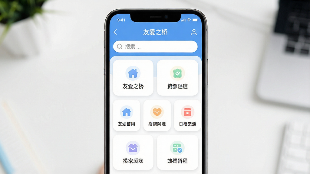 һ��չʾ�ֻ�Ӧ����ҳ���ܾۺϽ���ĳ���ͼ������Ϊ���Ѱ�֮�š���ҳ��Ƭ���֣����ֲ������·ֲ�ṹ���Ϸ�Ϊ�����������������·�Ϊ���й��ܿ�Ƭ�����Ű�ǿ����Ϣ�㼶���������Ϊ���������ƶ���UI���ϸ�ڰ���Բ�ǿ�Ƭ������ͼ�ꡢ���׳���ļ�࣬���ʸ��塢�ɾ����޶���Ԫ��