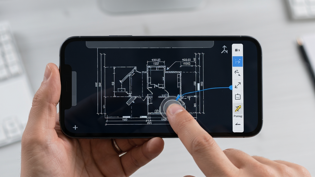 CAD Agent�ƶ��˲���ʾ��ͼ������Ϊһֻ���ճ��ֻ�����Ļ����ʾCADͼֽ����ע������������Ϊ�ֻ����С�����Ϊǳ�����滷�����Ű�ͻ����ָ���������ť�Ķ��������Ϊдʵ��Ʒʹ�ó���ͼ��ϸ�ڰ�����Ļ��ͼֽ�����������ֵ����ָ����Ļ�ĽӴ��㣬����������Ȼ������ɾ������ұ���