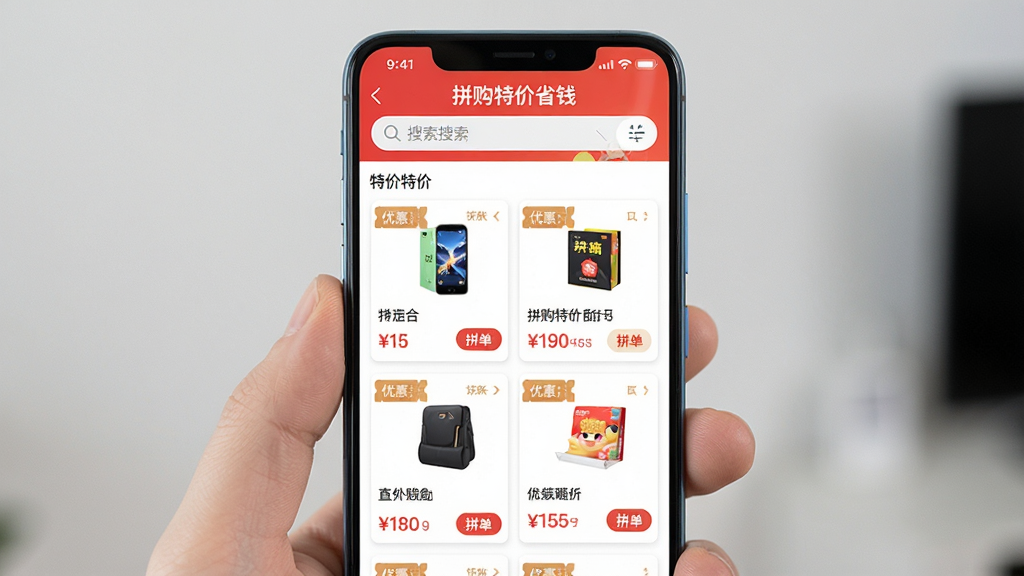 ����Ϊһ��������׿�ֻ�����Ļ����չʾ��ƴ���ؼ�ʡǮ��Ӧ����ҳ���棬����Ϊ�������������в��ؼ���Ʒ��Ƭ�����Ű��������������Ϊ��ˬ�����ĵ��̹���磬ϸ�ڰ����۸��ǩ���Ż�ȯͼ����ƴ����ť�����ʸ���ɾ��޶���Ԫ��