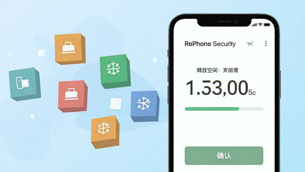����ΪRePhone Security������ɽ��棬�ֻ���Ļ��ʾ�ͷſռ���ֵ������Ϊ�ֻ�����ƫ�ң����Ư�����ɴ�������ķ���ͼ�걻�����ֻ����Ű��࣬ͻ��������Ϣ�����Ϊ��������ƽ��ƣ�ϸ�ڰ�����ֵ��������������ȷ�ϰ�ť�������������ɾ����޶���Ԫ��