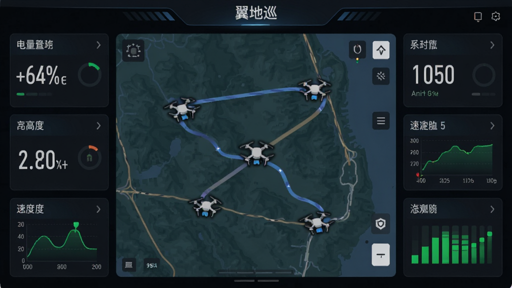 ��������Ϊ������Ѳ��ʵʱ���м�ؽ��棬����Ϊ�����ͼ��ʾ���й켣�����˻�ͼ�꣬���ܻ��������Ǳ���Ƭ�����Ϊ��ɫ�Ƽ����Ǳ�����ƣ�ϸ�ڰ��������ٷֱȡ��߶���ֵ���ٶ����ߡ��źŸ��ʶ�����ʸ��壬����ɾ����޶���Ԫ��
