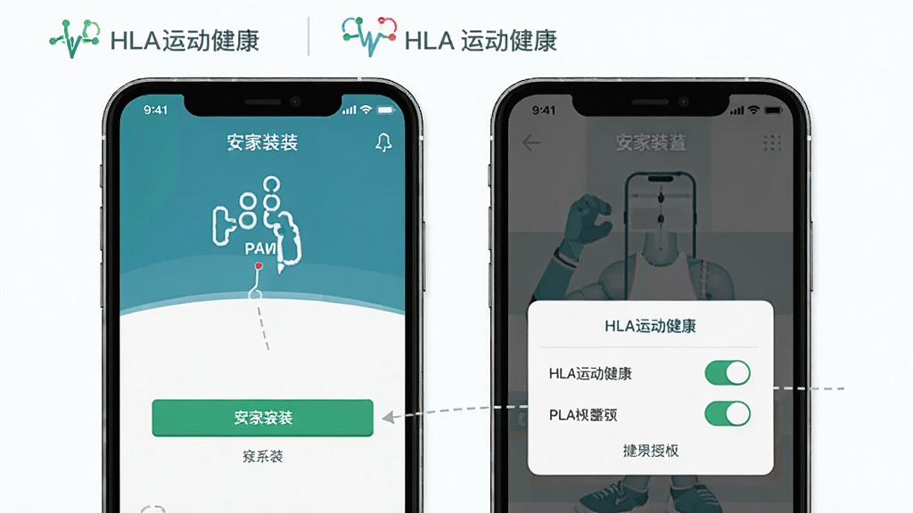 HLA�˶�������װ��Ȩ������ʾ��ͼ������Ϊ�ֻ���Ļ��ʾӦ�ð�װ������Ȩ����Ȩ����������Ϊ���·ֲ��Ű棬���Ϊ���˵��ͼ��ƣ�ϸ�ڰ�����װ��ť��Ȩ�޿�������ʾ���֣��������HLA�˶���������ʶ�����������ɾ����޶���Ԫ��