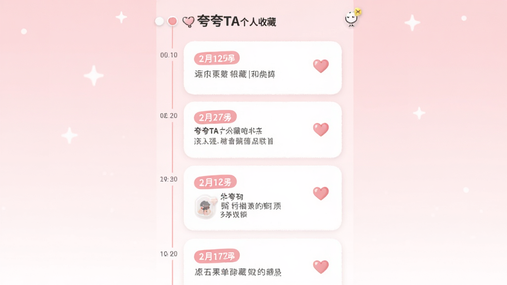 ��������Ϊ���TA�����ղ�ҳ�棬����Ϊʱ����ʽ�б����У��Ű��������죬���Ϊ���Բ�ǿ�Ƭ�磬ϸ����ÿ����¼�������ڱ�ǩ�Ͱ����ղ�ͼ�꣬����Ϊ����ɫ���䣬���ʸ���ɾ��޶���Ԫ��