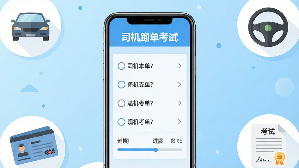 �ֻ���Ļ��ʾ˾���ܵ������������棬���������������ϰҳ�棬�Ϸ�������д�С�˾���ܵ����ԡ��������·�����ѡ����ѡ��ͽ�����������Ϊǳ��ɫ���䣬���ܻ��������������̡���ʻ֤�����Ծ�ͼ��Ԫ�أ�����������������ƽ����ƣ����廭�ʣ��ɾ��޶���Ԫ��