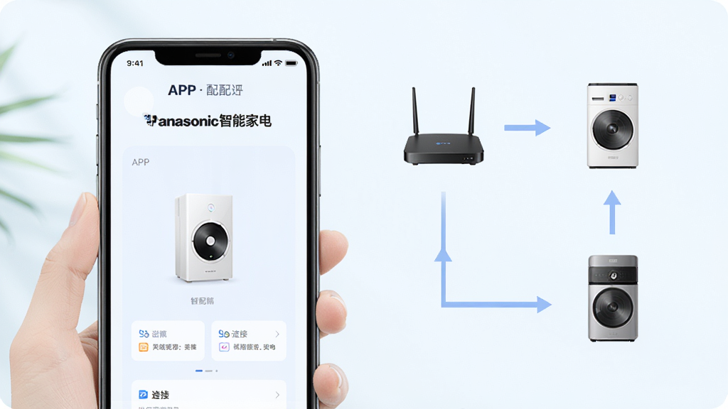 ����Ϊһ���ֻ�չʾ���������ܼҵ硱APP��������ҳ�棬��Ļ������·������ҵ�ͼ�꣬���ü���ͷʾ���������̣��������ǳɫ���Ű�������ϸ�ڸɾ�����������