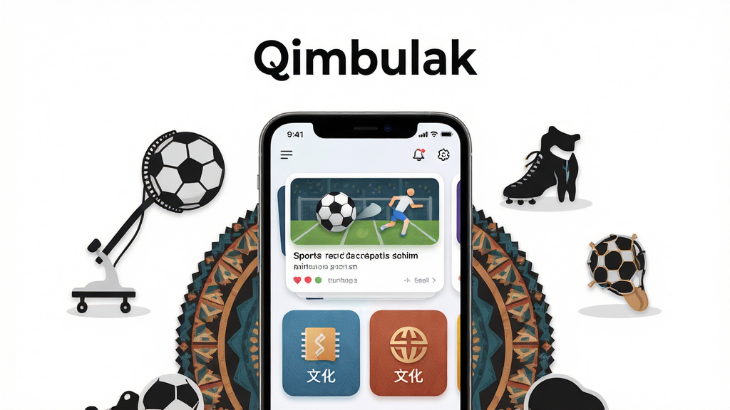 ��������Ϊһ�������ֻ�����չʾQimbulakӦ�������棬�����а���������Ѷ��Ƭ���Ļ�����ͼ�꣬�ֻ���Χ�����˶����ļ�Ӱ����������װ��Ԫ�أ����ֲ������ĶԳƹ�ͼ���Ϸ����׷���Ӧ���������֡�Qimbulak����������Ϊ��ˬ��ƽ���廭�磬ϸ����ͻ�����濨Ƭ�����ͼ���ʸУ��������������������ɾ��޶���Ԫ��