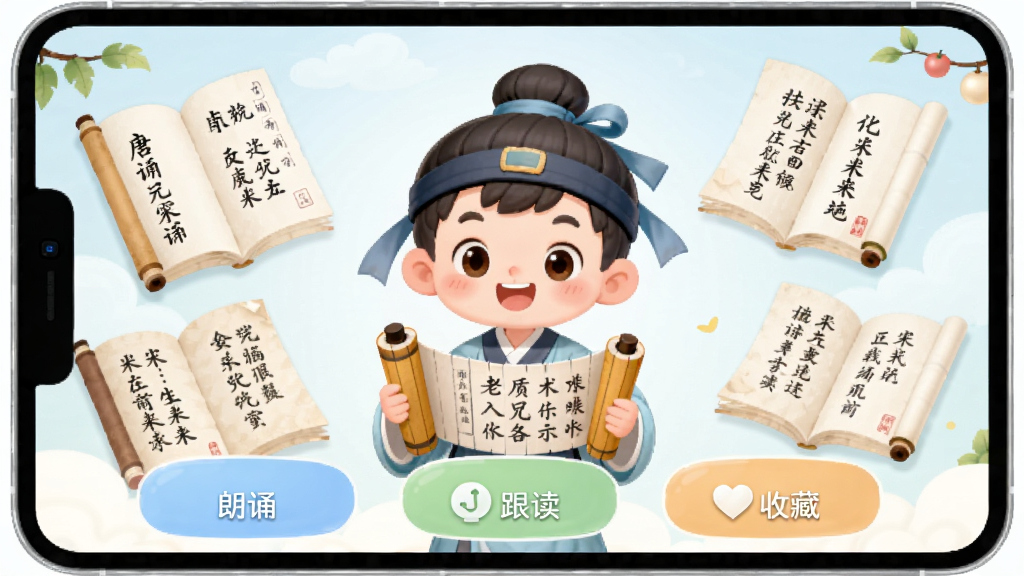 ��ͯ��ʫ�����б����������棬���������ǿ�ͨ���ĹŴ�С��ͯ�ֳ��������Χ��������ʫ�δʵ���ҳ�廭�����沼������չʾ���С��������ղصȹ���ģ�飬�������ͯȤ��ɫ��������������ʸɾ�ϸ�壬�޶���װ��Ԫ��