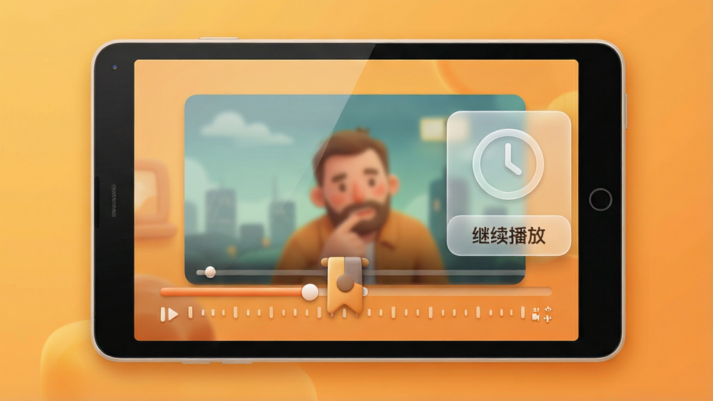 ����������һ����ŵİ�׿ƽ�壬��Ļ����ʾһ����Ƶ���Ž��棬����������һ�����Ե���ǩ��ǣ��Ա߸���һ����͸����ʱ��ͼ���롰�������š������İ�ť������Ϊ��ů�ĳȻ�ɫ�������ּ����У����Ϊ���Բ������ﻯ�廭��ϸ�ڴ����ֽ������̶�����ǩ��̬������ϸ��ɾ���������Ԫ��
