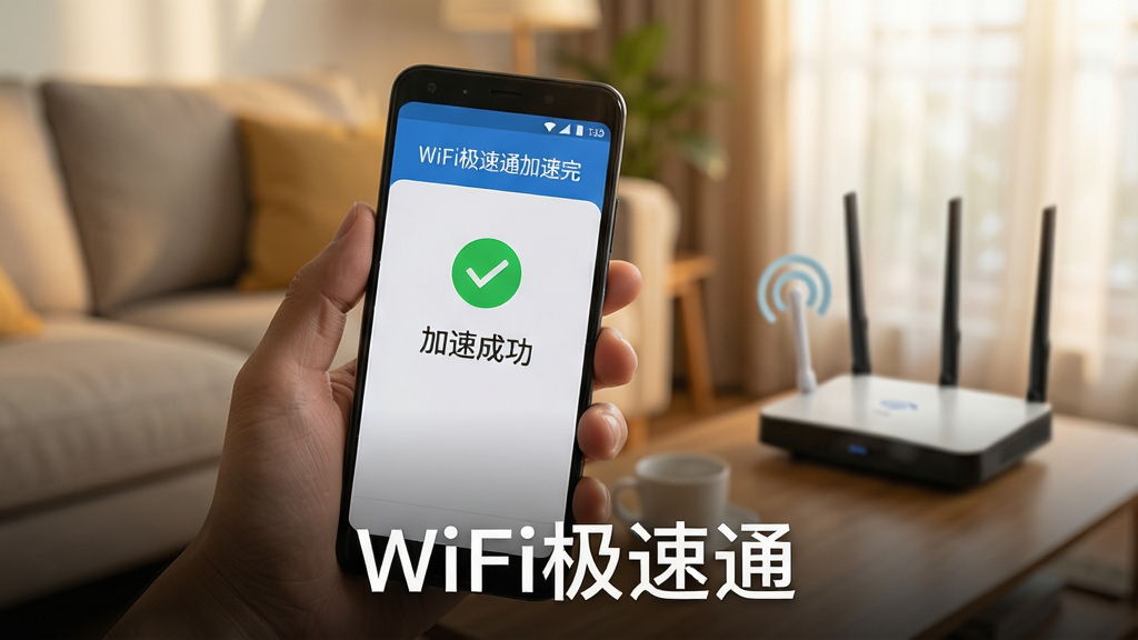 һ��дʵ���Ĳ�Ʒ����ͼ��������һֻ�����Ű�׿�ֻ����ֻ���Ļ��ʾWiFi����ͨ�������ҳ�棬��ɫ�Թ��롰���ٳɹ���������Ŀ������Ϊ�黯�ľӼҿ�����·���������������ů�������·��Ű��ɫ���֡�WiFi����ͨ��������������Ҹɾ���ϸ����ʵ�����ʸ���